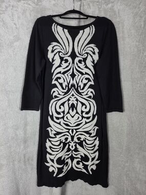 Nine West Black Midi Dress with White Ornate Front Panel
